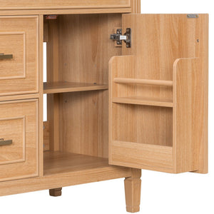 English Elm 30 Inch Freestanding Bathroom Vanity Solid Wood MDF Ceramic Sink Gold Hardware Storage N725P468261N