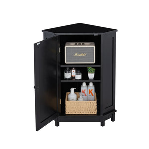 English Elm Black Triangle Corner Floor Cabinet Matte MDF Modern Bathroom Organized Storage N725P486408B