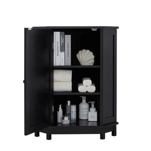 English Elm Black Triangle Corner Floor Cabinet Matte MDF Modern Bathroom Organized Storage N725P486408B
