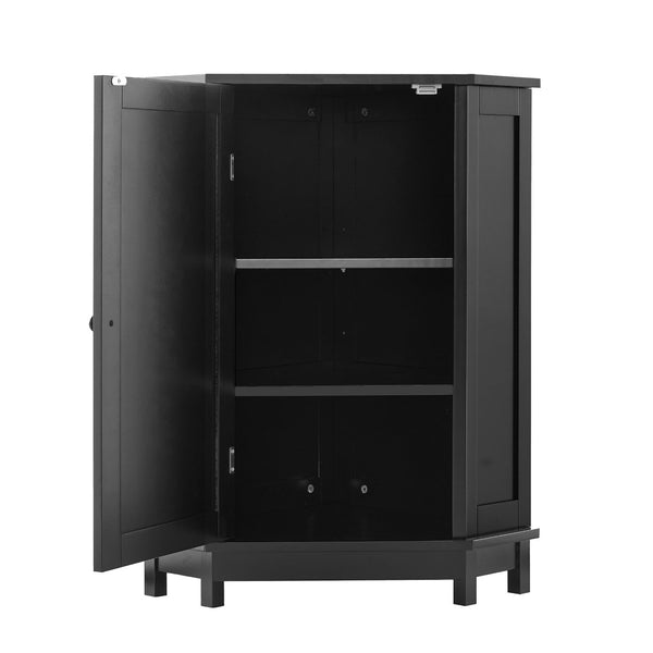English Elm Black Triangle Corner Floor Cabinet Matte MDF Modern Bathroom Organized Storage N725P486408B