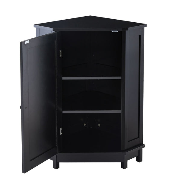 English Elm Black Triangle Corner Floor Cabinet Matte MDF Modern Bathroom Organized Storage N725P486408B