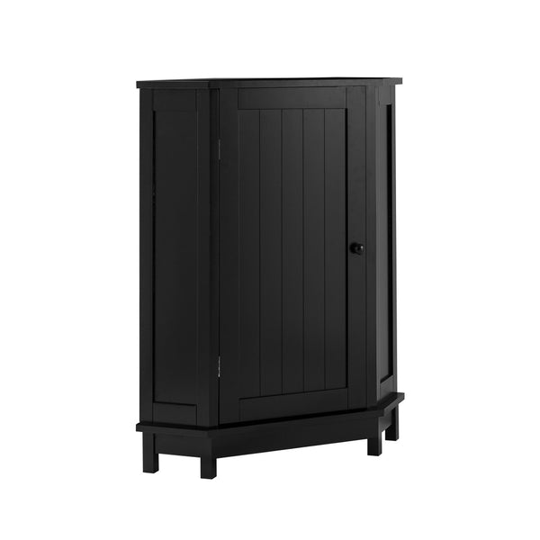 English Elm Black Triangle Corner Floor Cabinet Matte MDF Modern Bathroom Organized Storage N725P486408B