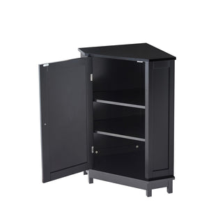 English Elm Black Triangle Corner Floor Cabinet Matte MDF Modern Bathroom Organized Storage N725P486408B