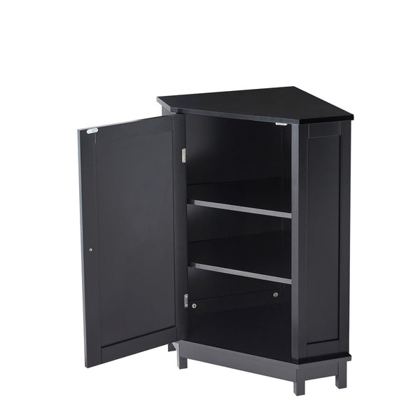 English Elm Black Triangle Corner Floor Cabinet Matte MDF Modern Bathroom Organized Storage N725P486408B