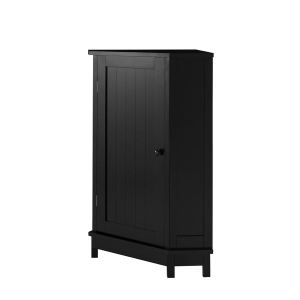English Elm Black Triangle Corner Floor Cabinet Matte MDF Modern Bathroom Organized Storage N725P486408B
