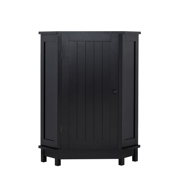 English Elm Black Triangle Corner Floor Cabinet Matte MDF Modern Bathroom Organized Storage N725P486408B