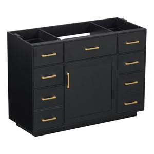 English Elm 48 Inch Matte Bathroom Vanity Base with 6 Pull Out Drawers Soft Close Door Storage Black N725P491307B