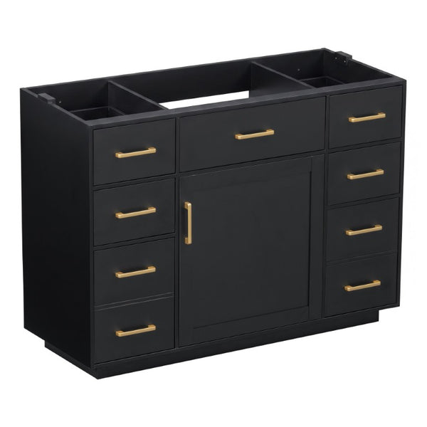 English Elm 48 Inch Matte Bathroom Vanity Base with 6 Pull Out Drawers Soft Close Door Storage Black N725P491307B