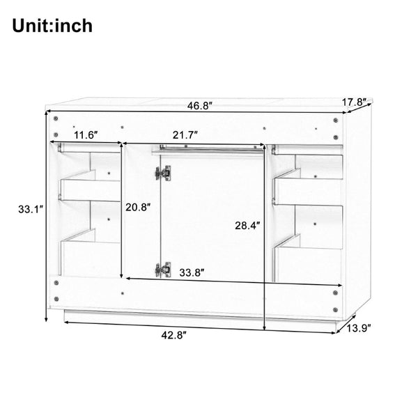 English Elm 48 Inch Matte Bathroom Vanity Base with 6 Pull Out Drawers Soft Close Door Storage Black N725P491307B
