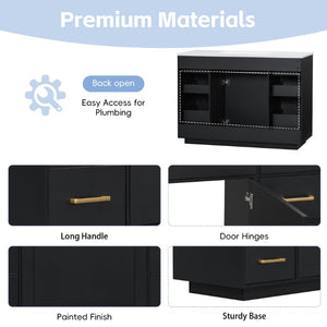 English Elm 48 Inch Matte Bathroom Vanity Base with 6 Pull Out Drawers Soft Close Door Storage Black N725P491307B