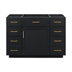 English Elm 48 Inch Matte Bathroom Vanity Base with 6 Pull Out Drawers Soft Close Door Storage Black N725P491307B