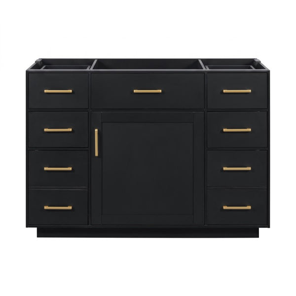 English Elm 48 Inch Matte Bathroom Vanity Base with 6 Pull Out Drawers Soft Close Door Storage Black N725P491307B