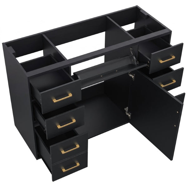 English Elm 48 Inch Matte Bathroom Vanity Base with 6 Pull Out Drawers Soft Close Door Storage Black N725P491307B