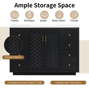 English Elm 48 Inch Freestanding Bathroom Vanity MDF Cabinet with SMC Sink Gold Handles 7 Drawers Cabinet Only N725P491310B