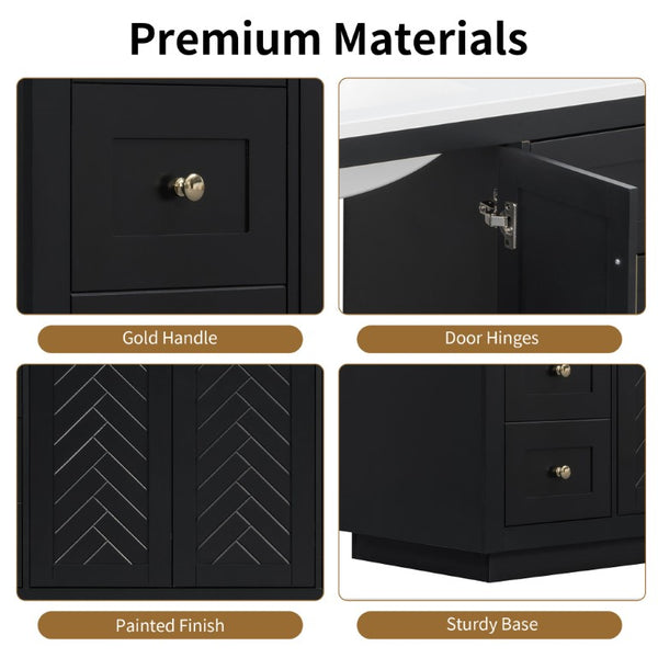 English Elm 48 Inch Freestanding Bathroom Vanity MDF Cabinet with SMC Sink Gold Handles 7 Drawers Cabinet Only N725P491310B