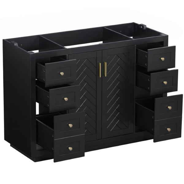 English Elm 48 Inch Freestanding Bathroom Vanity MDF Cabinet with SMC Sink Gold Handles 7 Drawers Cabinet Only N725P491310B