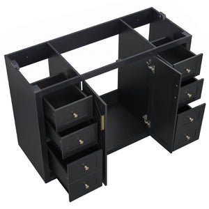 English Elm 48 Inch Freestanding Bathroom Vanity MDF Cabinet with SMC Sink Gold Handles 7 Drawers Cabinet Only N725P491310B