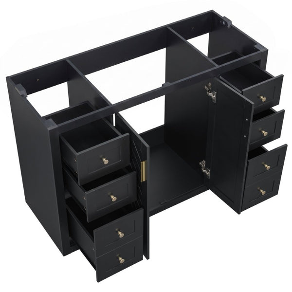 English Elm 48 Inch Freestanding Bathroom Vanity MDF Cabinet with SMC Sink Gold Handles 7 Drawers Cabinet Only N725P491310B