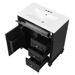 English Elm 30 Inch Freestanding Bathroom Vanity Rubberwood Cabinet with Ceramic Sink and Four Storage Zones Black N725P499703B