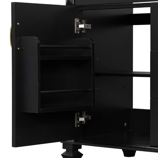 English Elm 30 Inch Freestanding Bathroom Vanity Rubberwood Cabinet with Ceramic Sink and Four Storage Zones Black N725P499703B