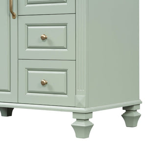 English Elm 30 Inch Freestanding Bathroom Vanity Rubberwood Cabinet with Ceramic Sink and Four Storage Zones Green N725P499703G