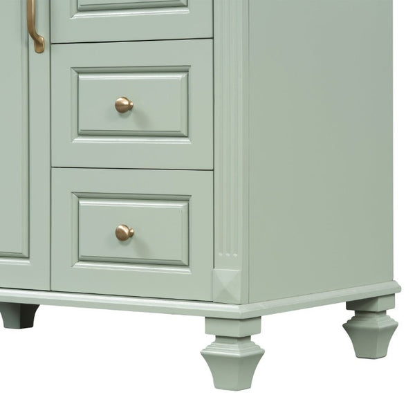 English Elm 30 Inch Freestanding Bathroom Vanity Rubberwood Cabinet with Ceramic Sink and Four Storage Zones Green N725P499703G