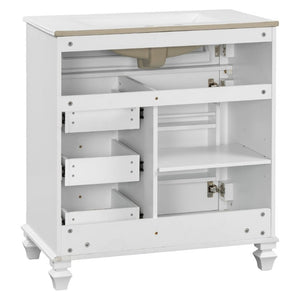 English Elm 30 Inch Freestanding Bathroom Vanity Rubberwood Cabinet with Ceramic Sink and Four Storage Zones White N725P499703K