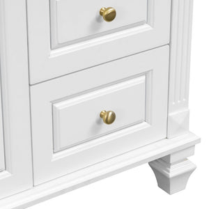English Elm 30 Inch Freestanding Bathroom Vanity Rubberwood Cabinet with Ceramic Sink and Four Storage Zones White N725P499703K
