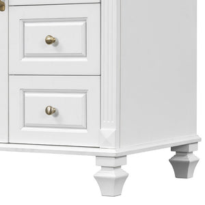 English Elm 30 Inch Freestanding Bathroom Vanity Rubberwood Cabinet with Ceramic Sink and Four Storage Zones White N725P499703K