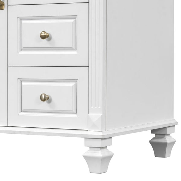 English Elm 30 Inch Freestanding Bathroom Vanity Rubberwood Cabinet with Ceramic Sink and Four Storage Zones White N725P499703K