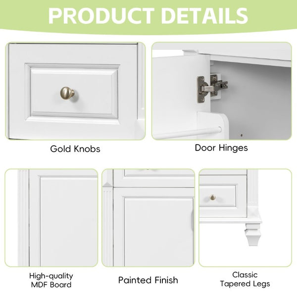 English Elm 30 Inch Freestanding Bathroom Vanity Rubberwood Cabinet with Ceramic Sink and Four Storage Zones White N725P499703K