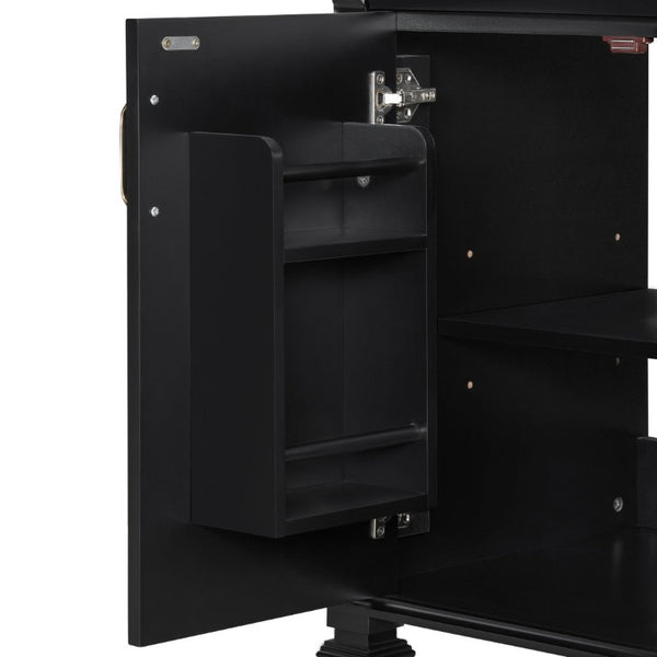 English Elm 24 Inch Freestanding Bathroom Vanity Rubberwood Cabinet with Ceramic Sink and Flip Drawer Black N725P499706B