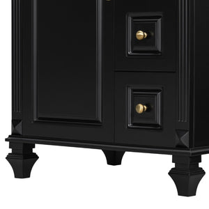 English Elm 24 Inch Freestanding Bathroom Vanity Rubberwood Cabinet with Ceramic Sink and Flip Drawer Black N725P499706B