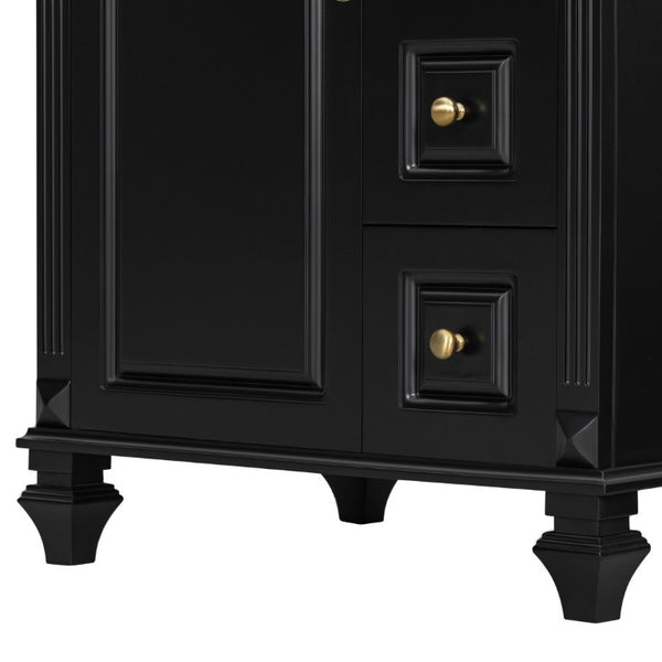 English Elm 24 Inch Freestanding Bathroom Vanity Rubberwood Cabinet with Ceramic Sink and Flip Drawer Black N725P499706B