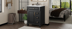 English Elm 24 Inch Freestanding Bathroom Vanity Rubberwood Cabinet with Ceramic Sink and Flip Drawer Black N725P499706B