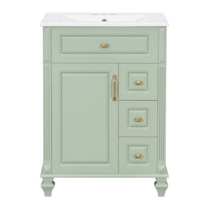 English Elm 24 Inch Freestanding Bathroom Vanity Rubberwood Cabinet with Ceramic Sink and Flip Drawer Green N725P499706G