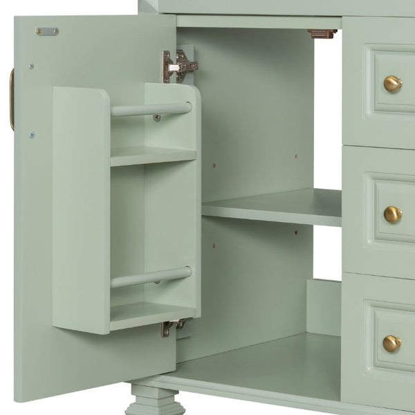 English Elm 24 Inch Freestanding Bathroom Vanity Rubberwood Cabinet with Ceramic Sink and Flip Drawer Green N725P499706G
