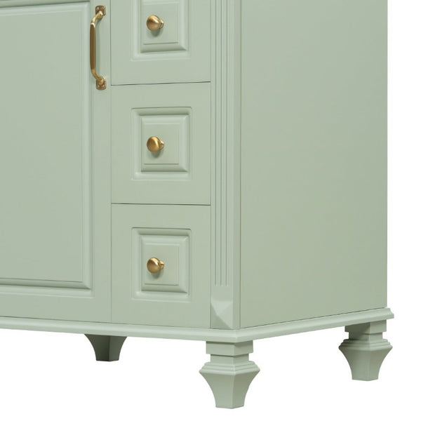 English Elm 24 Inch Freestanding Bathroom Vanity Rubberwood Cabinet with Ceramic Sink and Flip Drawer Green N725P499706G