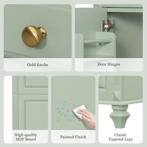 English Elm 24 Inch Freestanding Bathroom Vanity Rubberwood Cabinet with Ceramic Sink and Flip Drawer Green N725P499706G