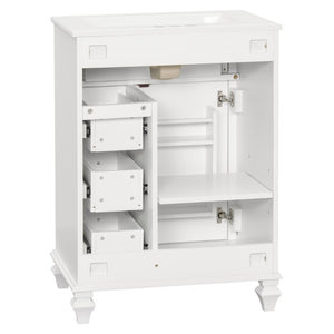 English Elm 24 Inch Freestanding Bathroom Vanity Rubberwood Cabinet with Ceramic Sink and Flip Drawer White N725P499706K