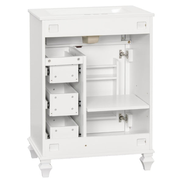English Elm 24 Inch Freestanding Bathroom Vanity Rubberwood Cabinet with Ceramic Sink and Flip Drawer White N725P499706K
