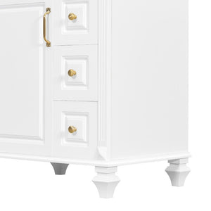 English Elm 24 Inch Freestanding Bathroom Vanity Rubberwood Cabinet with Ceramic Sink and Flip Drawer White N725P499706K