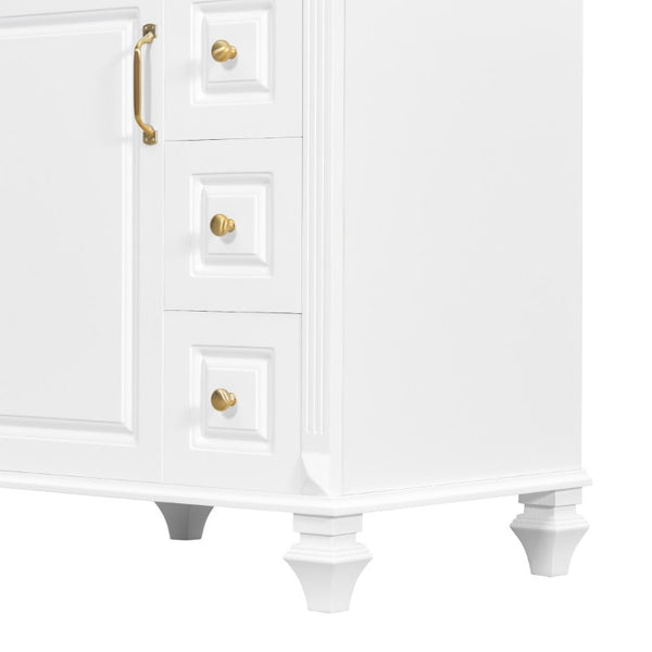 English Elm 24 Inch Freestanding Bathroom Vanity Rubberwood Cabinet with Ceramic Sink and Flip Drawer White N725P499706K
