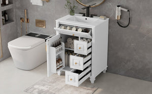 English Elm 24 Inch Freestanding Bathroom Vanity Rubberwood Cabinet with Ceramic Sink and Flip Drawer White N725P499706K