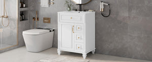 English Elm 24 Inch Freestanding Bathroom Vanity Rubberwood Cabinet with Ceramic Sink and Flip Drawer White N725P499706K