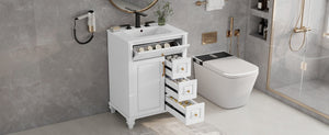English Elm 24 Inch Freestanding Bathroom Vanity Rubberwood Cabinet with Ceramic Sink and Flip Drawer White N725P499706K