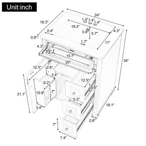 English Elm 24 Inch Freestanding Bathroom Vanity Rubberwood Cabinet with Ceramic Sink and Flip Drawer White N725P499706K