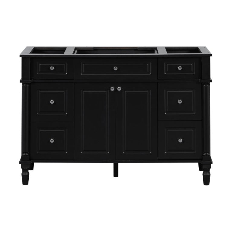 English Elm 47.2 Inch Freestanding Bathroom Vanity with Six Drawers Rubberwood Legs Vintage Style Black N725P525853B