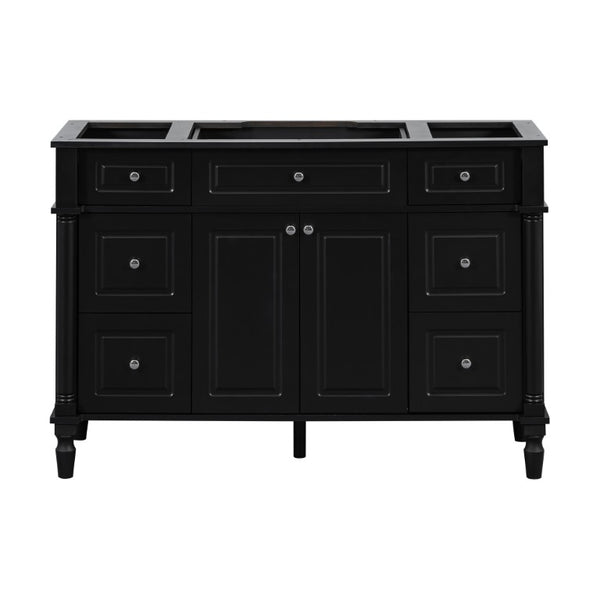 English Elm 47.2 Inch Freestanding Bathroom Vanity with Six Drawers Rubberwood Legs Vintage Style Black N725P525853B