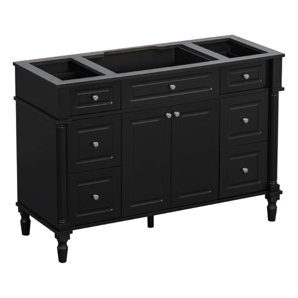 English Elm 47.2 Inch Freestanding Bathroom Vanity with Six Drawers Rubberwood Legs Vintage Style Black N725P525853B
